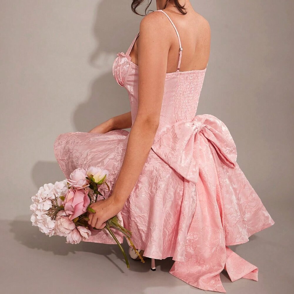 Baby Pink Elegant Women's Romantic Ruffled Lace Dress